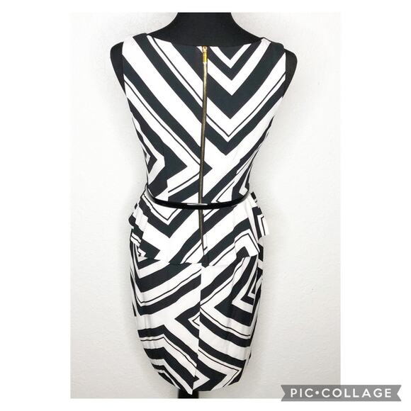 Cache black white chevron peplum belted sleeveless sheath dress size 6 NWOT - Picture 16 of 16